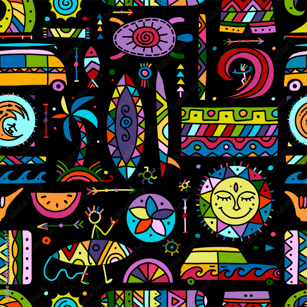 Fototapeta premium Surfing seamless pattern. Tribal elements for your design
