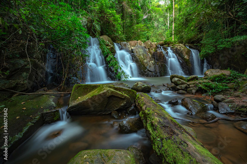 Sapan Waterfall (Namtok Sapan) 1st floor is  most beautiful waterfall of NAN province.  Khun Nan National Park, Sapan village, Boklua District, Nan Province, Thailand