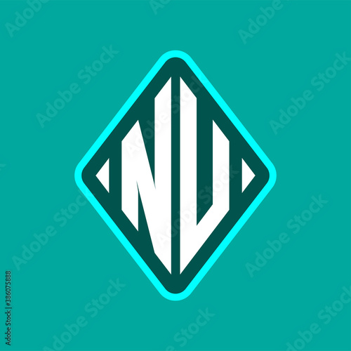 Colored monogram logo curved oval shape initial letter nu logo vector