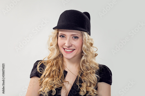 Adorable blond woman in stylish hat © hbrh