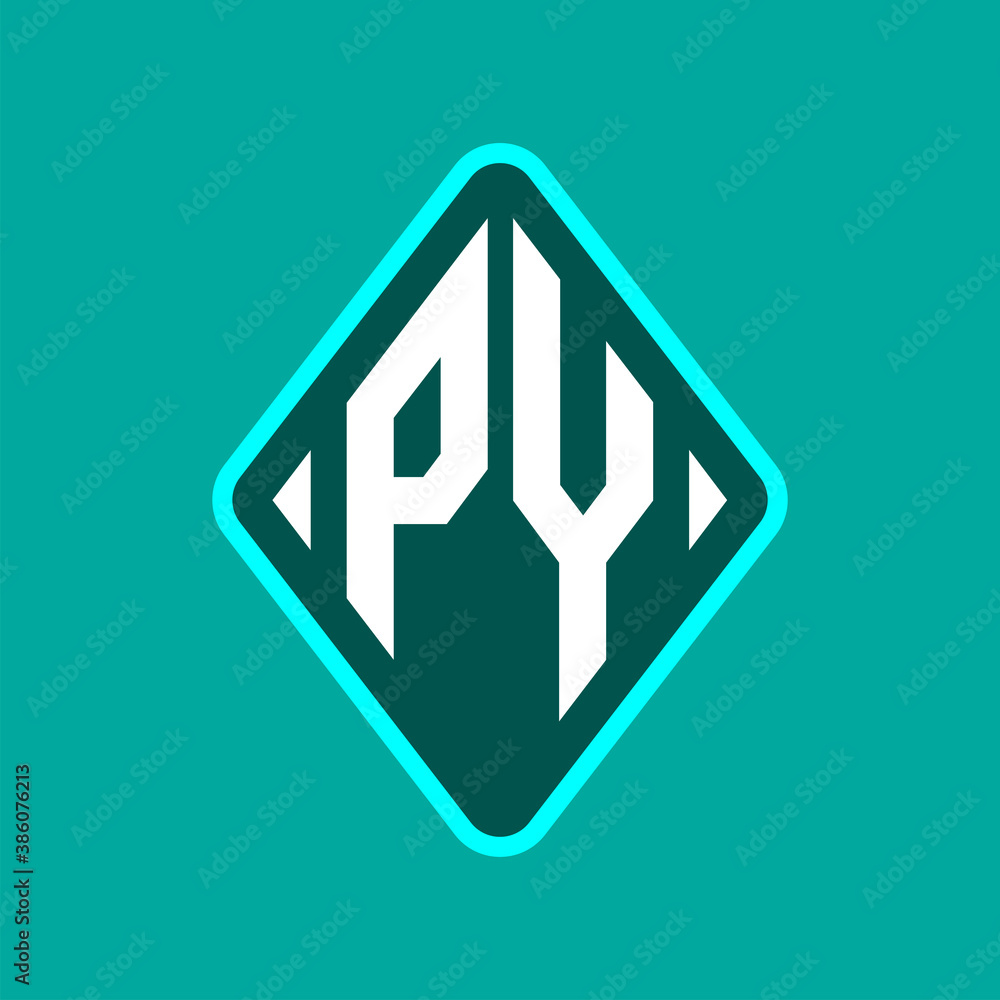 Colored monogram logo curved oval shape initial letter py logo vector Colored monogram logo curved oval shape initial letter py logo vector