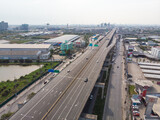 Aerial view city transport road with vehicle