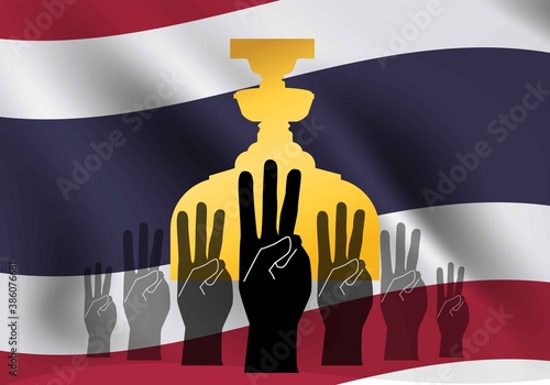 Concepts of three finger salute and democracy monument in Thailand