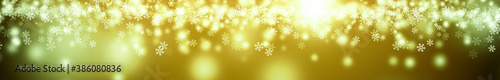 Wide Circle light on yellow background. Panorama blurred of Light gold sparkle background.