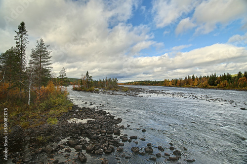 View on Pite river at Ljusselforsen in Lapland