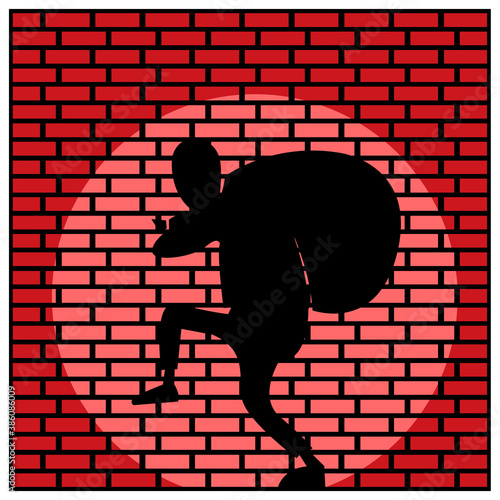 Beware of thieves. Vector Illustration on Brick wall background.