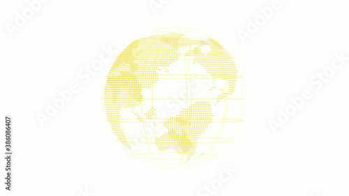 Yellow color 3d technology earth icon on white background  World 3d map icon