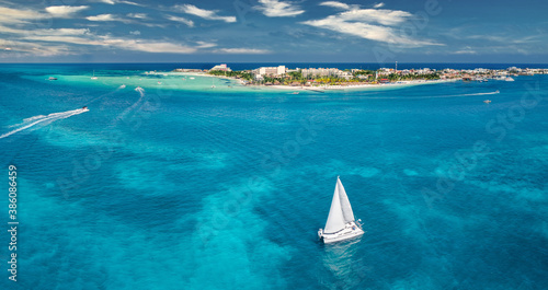 isla mujeres island near Cancun Mexico with sail boat photo