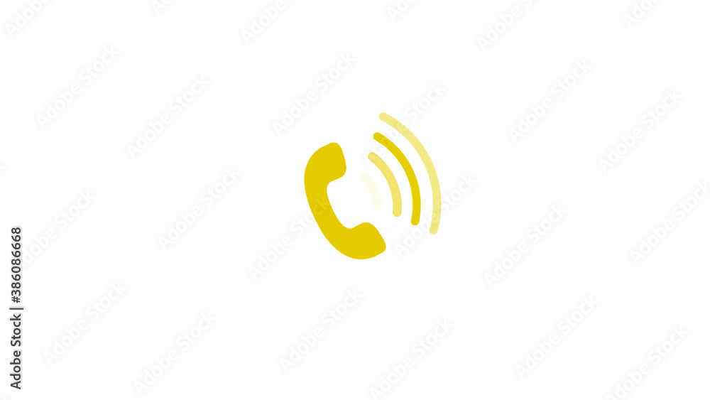 Amazing yellow color phone calling icon on white background, Phone call