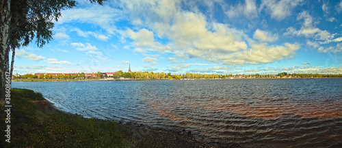 View over lake Siljan on the town of Mora photo