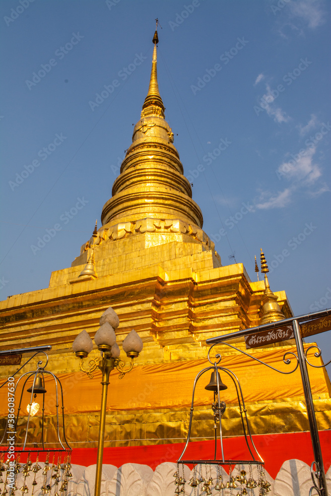 Fototapeta premium Within Wat Phra That Chae Haeng that is a royal temple and an ancient sacred temple to worship of Phu Piang District in Nan province of Thailand