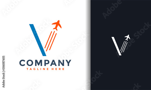 letter V plane flight logo