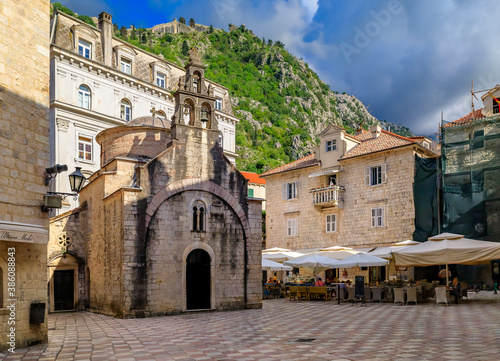 Church of Saint Luke built in 1195 in Old town Kotor, Montenegro in the Balkans © SvetlanaSF