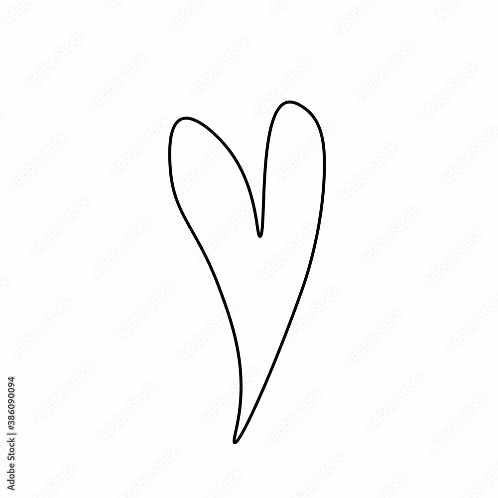 Vector contoured heart with black line.Romantic symbol part decorating doodle style.Graphic hand draw element for Valentine's Day.Design for social networks,posters,cards,web. Vector contoured heart with black line.Romantic symbol part decorating doodle style.Graphic hand draw element for Valentine's Day.Design for social networks,posters,cards,web.