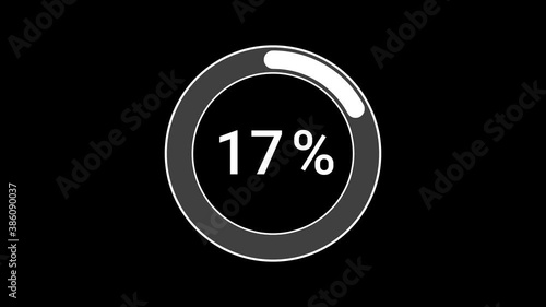 Preloader loading or download. Circle Ring bar symbol percent 1 to 100 percent flat animation icon design isolated on black background. Graphics motion flat lay design concept. photo