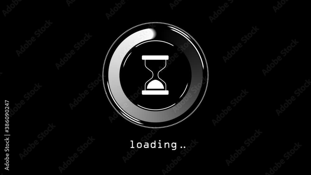 Circle spinning hourglass waiting loading sign on black background. Animation motion graphic. Circle spinning hourglass waiting loading sign on black background. Animation motion graphic.