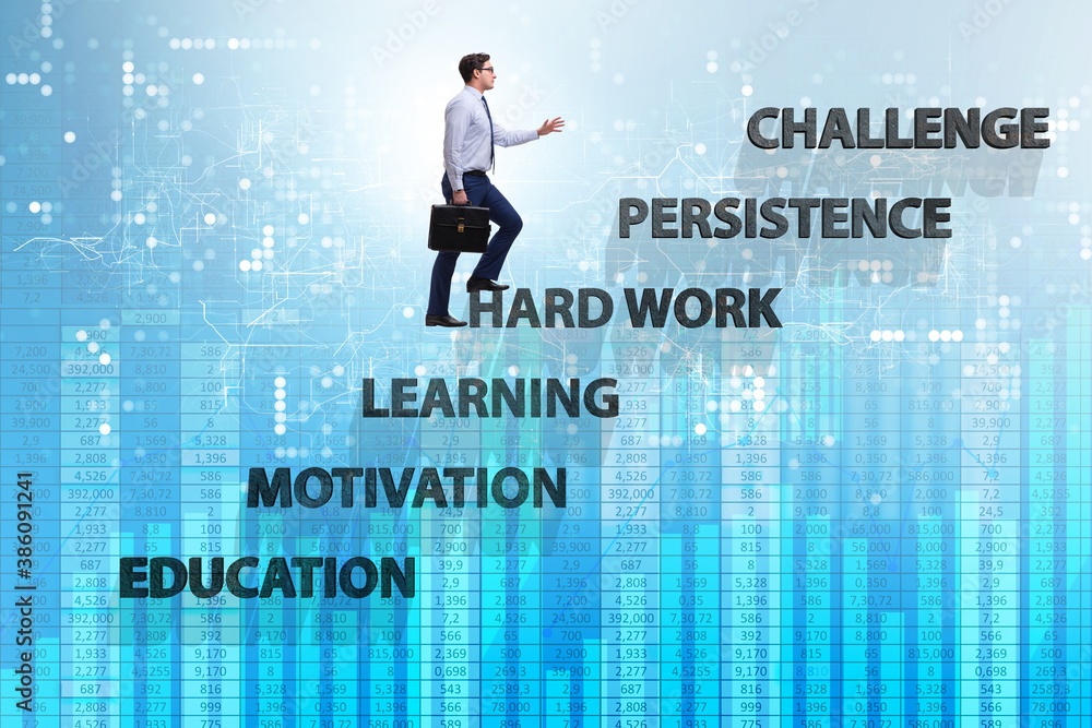 Businessman climbing carrer ladder success factors Businessman climbing carrer ladder success factors