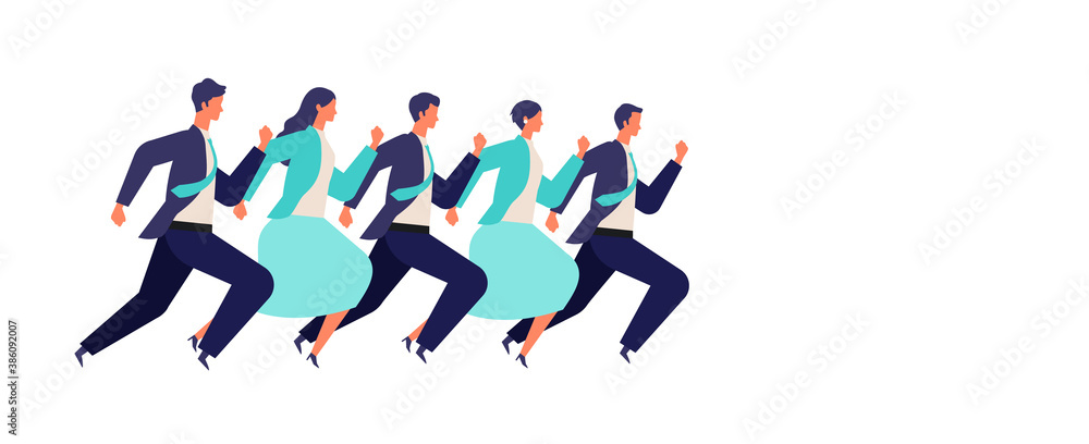 Running businessman and woman in suits.  Active poses of business people.