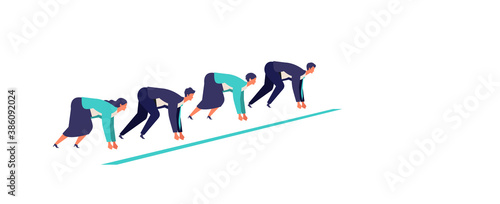 Businessman starting the race.  Active poses of business people.
