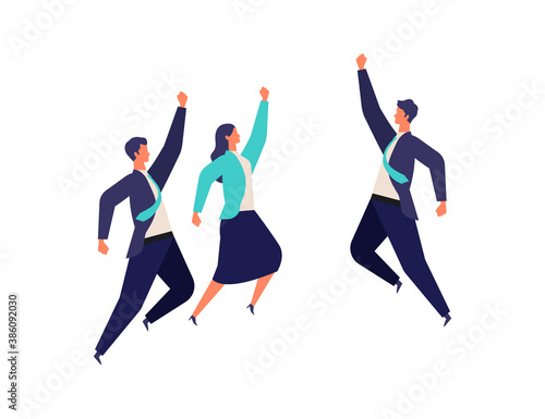 Businessman achieves the goal.  Active poses of business people.