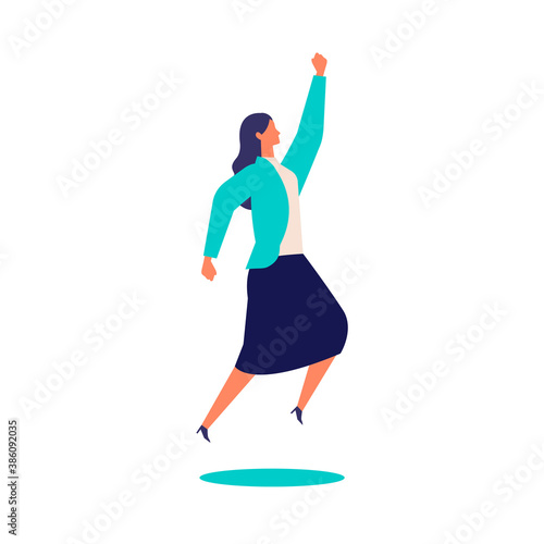 Businesswoman achieves the goal.  Active poses of business people.
