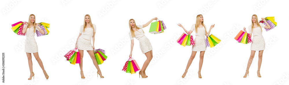 Woman with shopping bags isolated on white Woman with shopping bags isolated on white