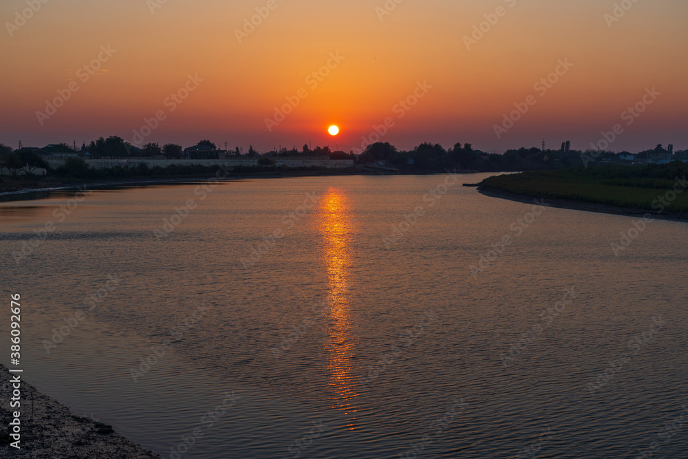 Colorful sunset on the river