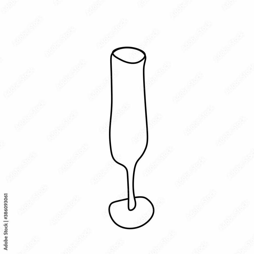 Vector contoured champagne or wine glass with black line.Romantic symbol part decorating doodle style.Graphic hand draw drink for Valentine's Day.Design for social networks,posters,cards,web. Vector contoured champagne or wine glass with black line.Romantic symbol part decorating doodle style.Graphic hand draw drink for Valentine's Day.Design for social networks,posters,cards,web.