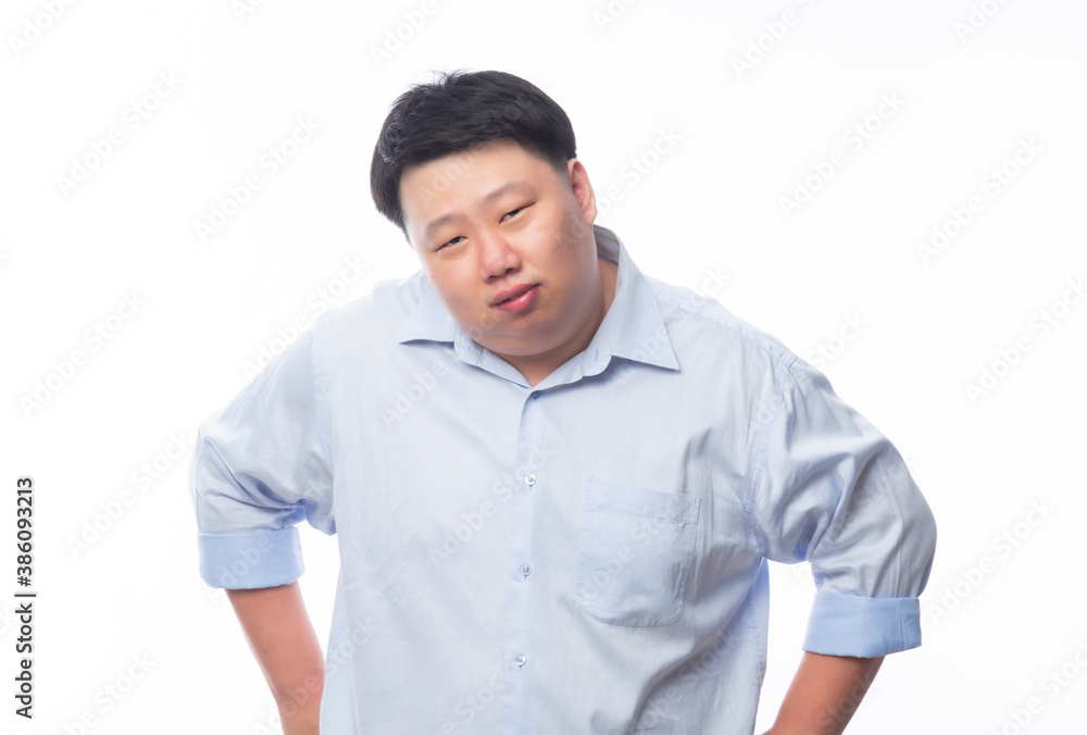 Portrait of Young Fat Asian business man with funny face isolated on white background. Portrait of Young Fat Asian business man with funny face isolated on white background.