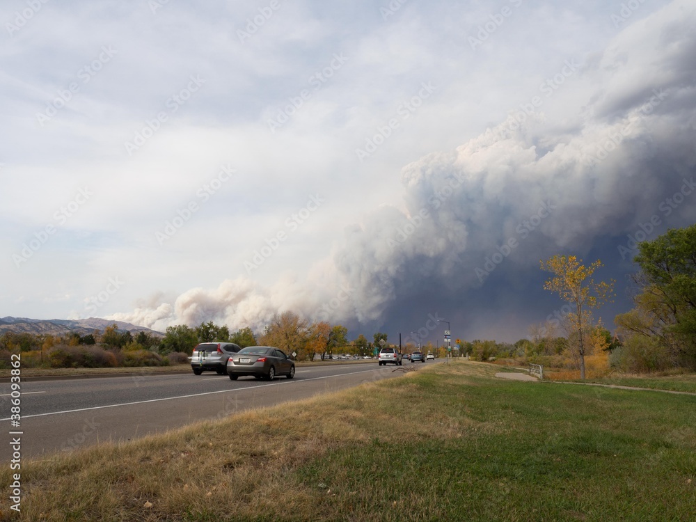 Boulder, CO 10-17-2020: Calwood Fire, Forest Fire about 1 mile east of the fire Boulder, CO 10-17-2020: Calwood Fire, Forest Fire about 1 mile east of the fire