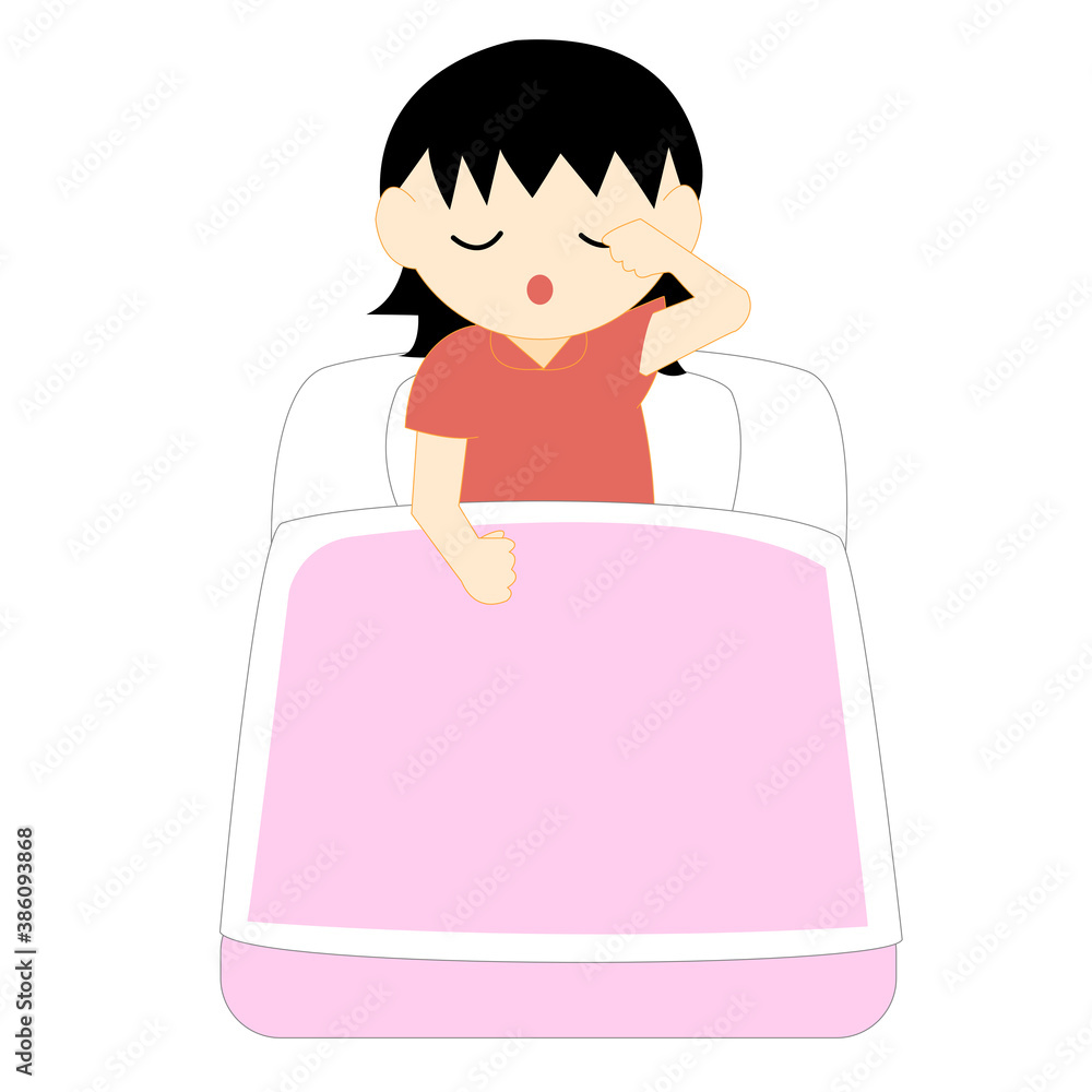 眠い目を擦りながら起きる女の子