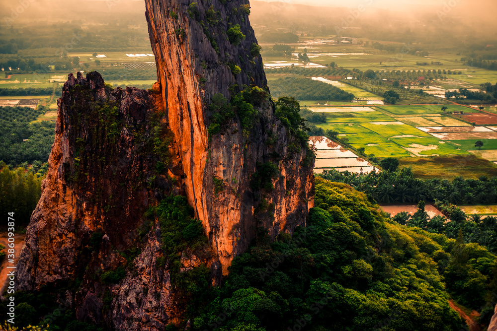 Natural background, high angle from the high mountains that can see the scenery around, the wind blows through the cool, blurred of traveling, the integrity of the moist forest.