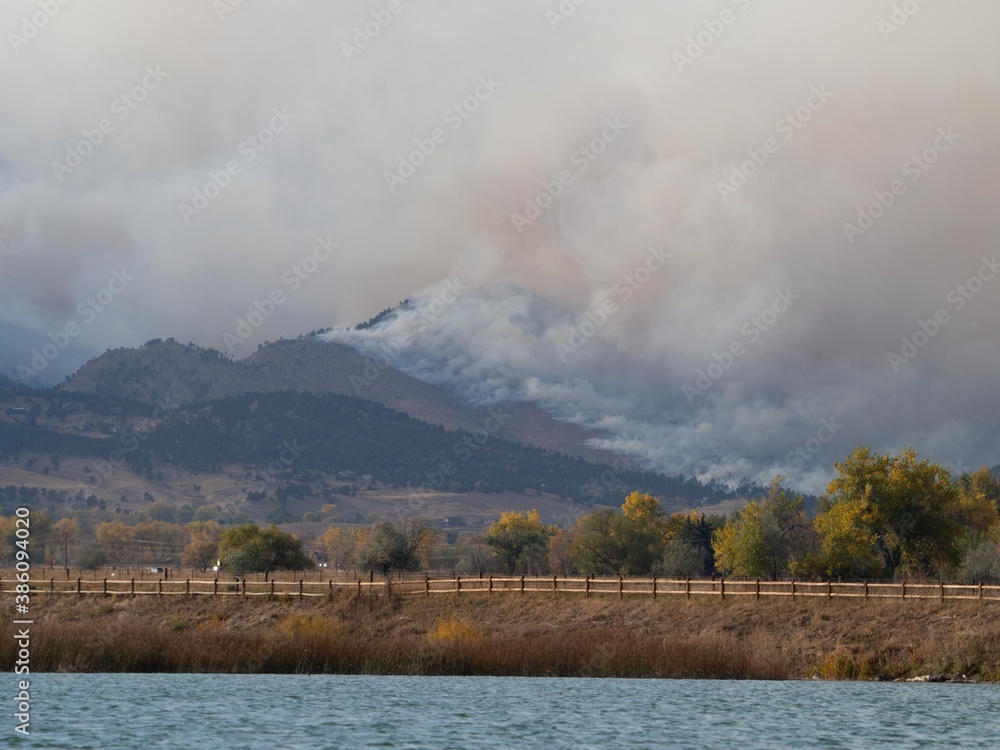 Boulder, CO 10-17-2020: Calwood Fire, Forest Fire about 1 mile east of the fire