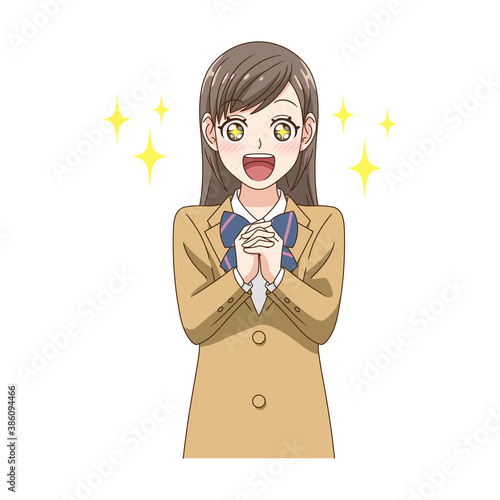 目をキラキラ輝かせる制服の女の子