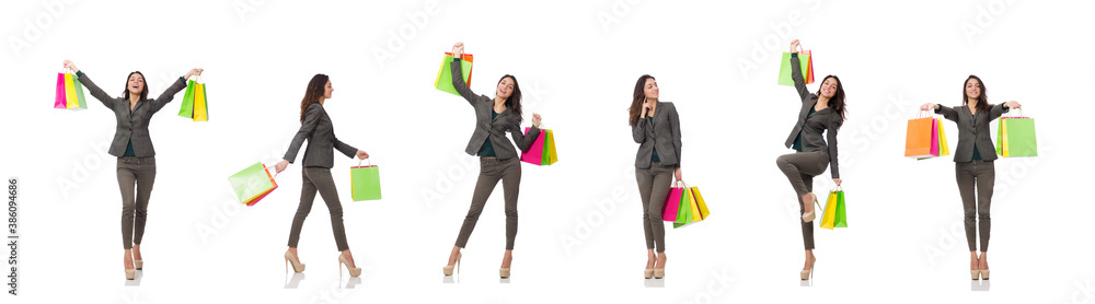Attractive woman with shopping bags isolated on white Attractive woman with shopping bags isolated on white