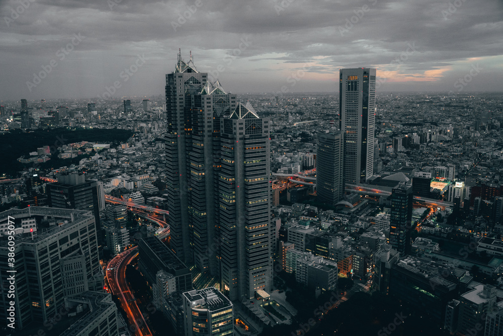 Obraz premium Tokyo city skyline at night as seen from the Tokyo Metropolitan Government Building, Shinjuku City.