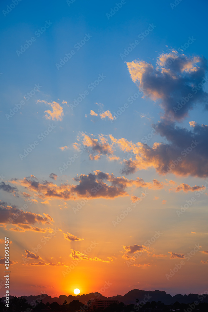 Beautiful sunrise with blue sky and clouds natural background.