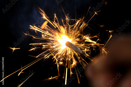 The burning sparklers diwali festival. Celebrating Diwali in india.