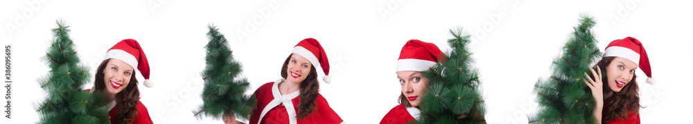 Snow girl santa in christmas concept isolated on white Snow girl santa in christmas concept isolated on white