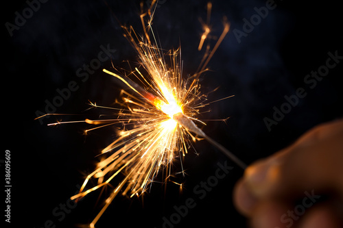 The burning sparklers diwali festival. Celebrating Diwali in india.