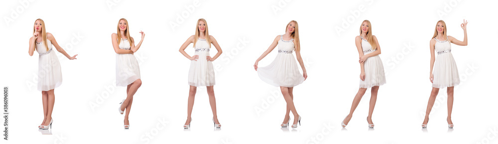 Beautiful woman in white dress isolated on white Beautiful woman in white dress isolated on white