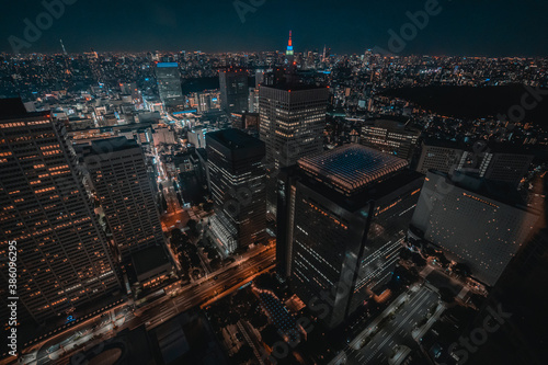 Tokyo city skyline at night as seen from the Tokyo Metropolitan Government Building, Shinjuku City.
