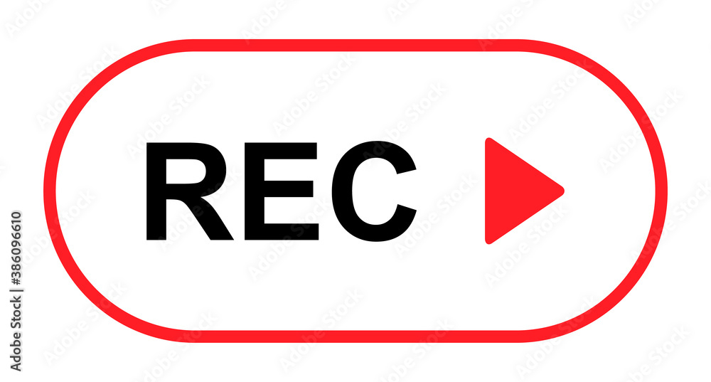 Recording sign button, red app panel, rec, vector symbol isolated on white background Recording sign button, red app panel, rec, vector symbol isolated on white background