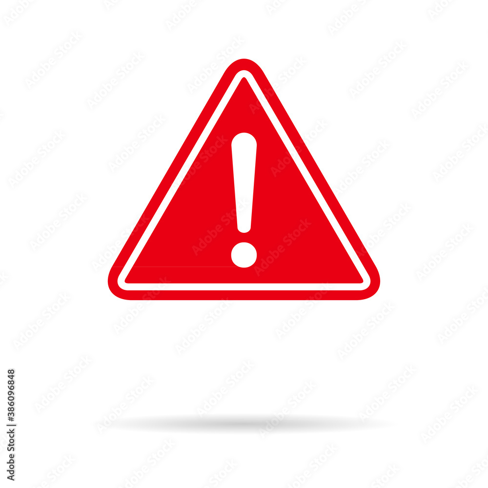 Hazard warning, warn symbol vector icon flat sign symbol with exclamation mark isolated on white background Hazard warning, warn symbol vector icon flat sign symbol with exclamation mark isolated on white background