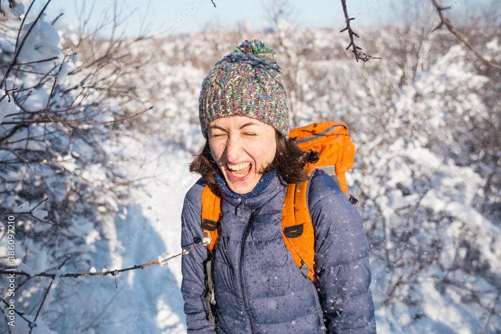 Woman on a winter hike.