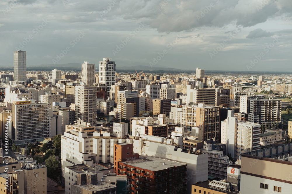 Sapporo, Hokkaido Japan - September 2nd 2019: Cityscape of Sapporo as seen from Nakajimakoen