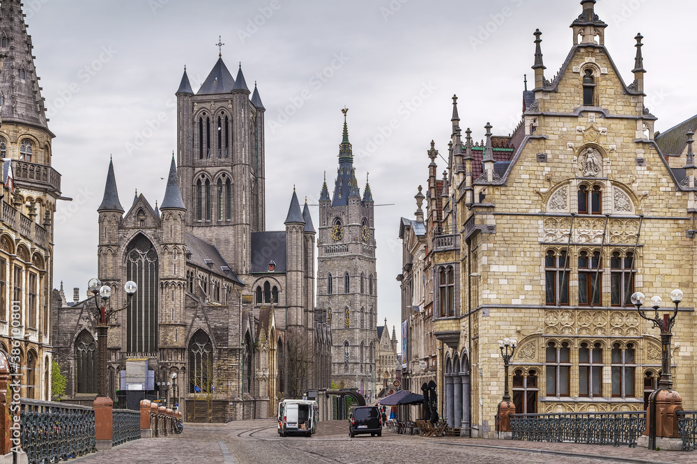 view of historic center of Ghent, Belgium