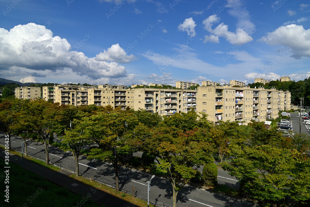 Fototapeta premium 千里ニュータウン藤白台(大阪府吹田市)の府公社藤白台B団地・千里丘陵G団地