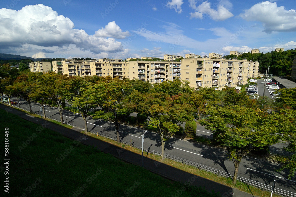 Fototapeta premium 千里ニュータウン藤白台(大阪府吹田市)の府公社藤白台B団地・千里丘陵G団地