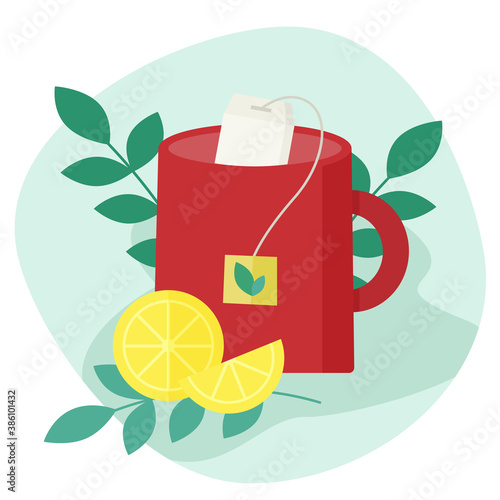 Cup of Tea with mint and lemon vector flat style